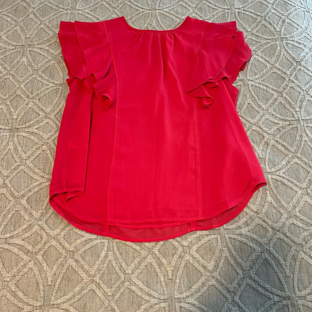 Ann Taylor pink ruffle sleeve blouse S